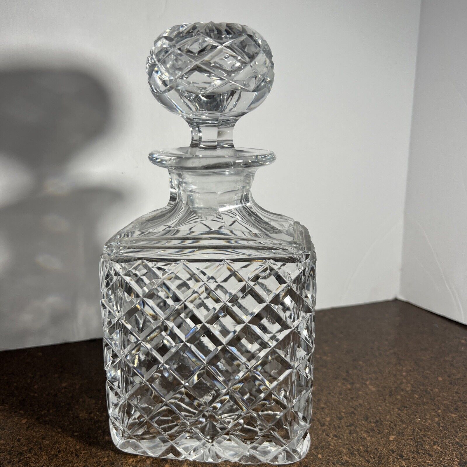 Stunning Heavy Chris Cross Diamond  Shape Cut Crystal Decanter. Rectangle Bottle