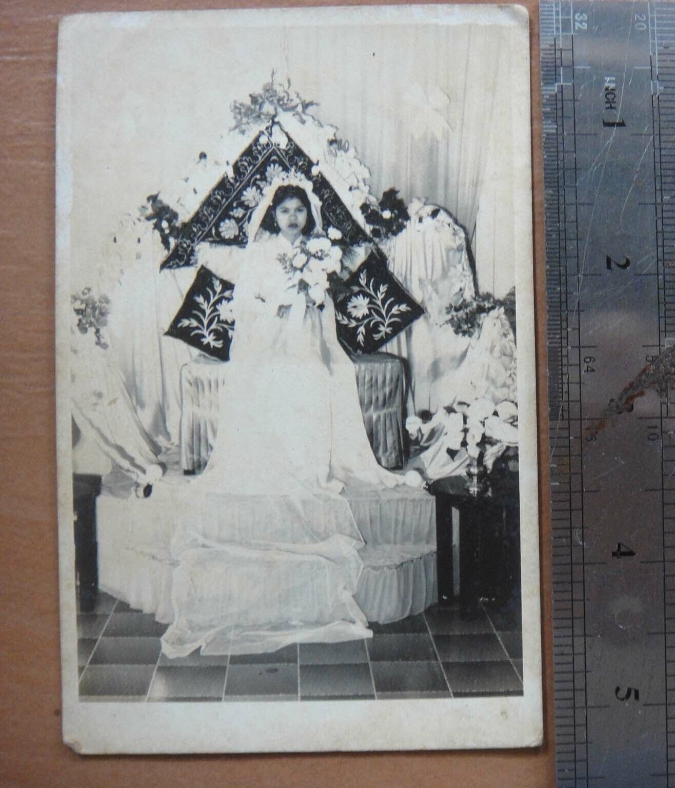 P6-Vintage B/W Old Malaya Malay Girl Marriage Photo