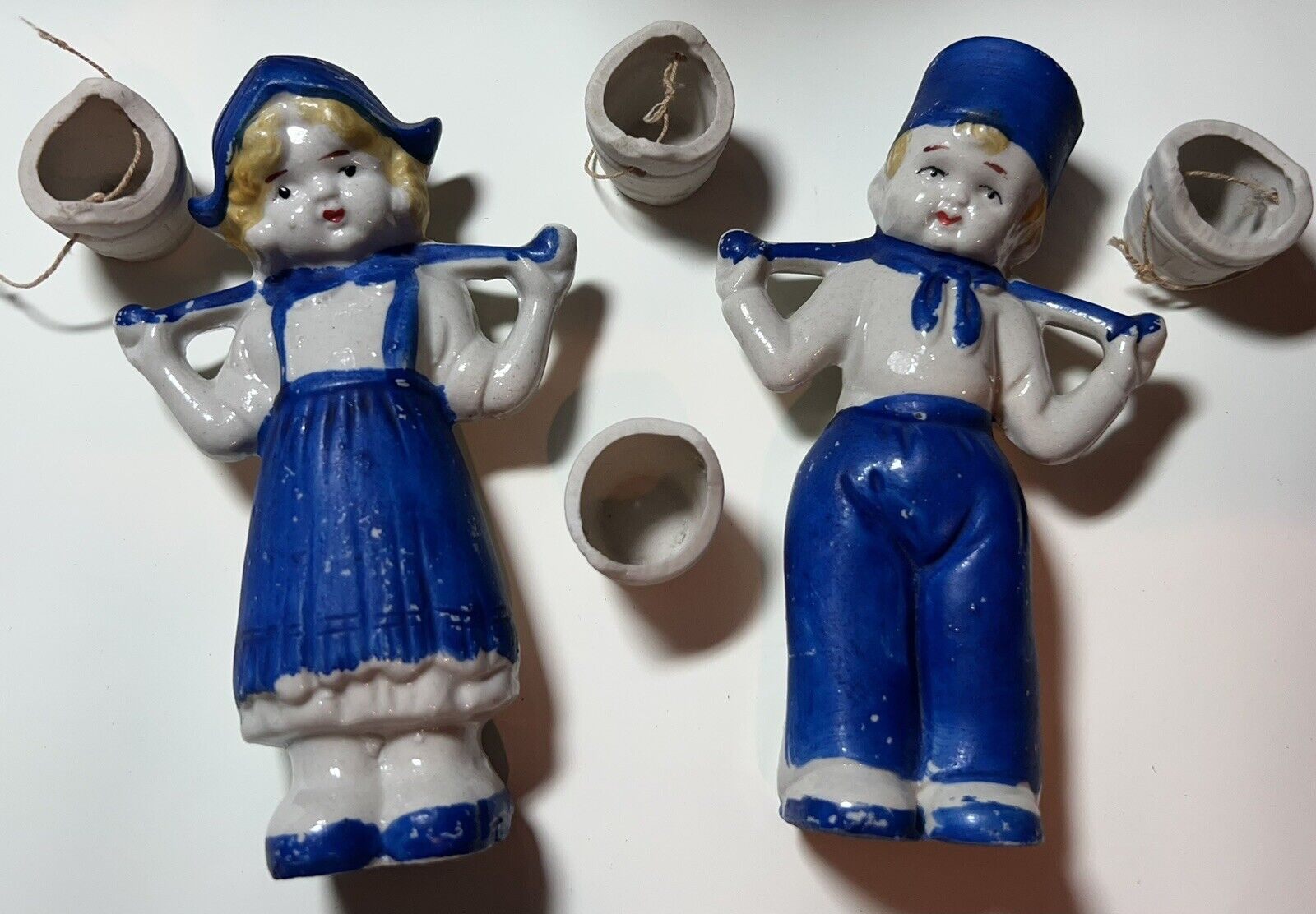 Vintage Dutch Boy Girl Figurines Blue & White Porcelain Set Pair made in Japan