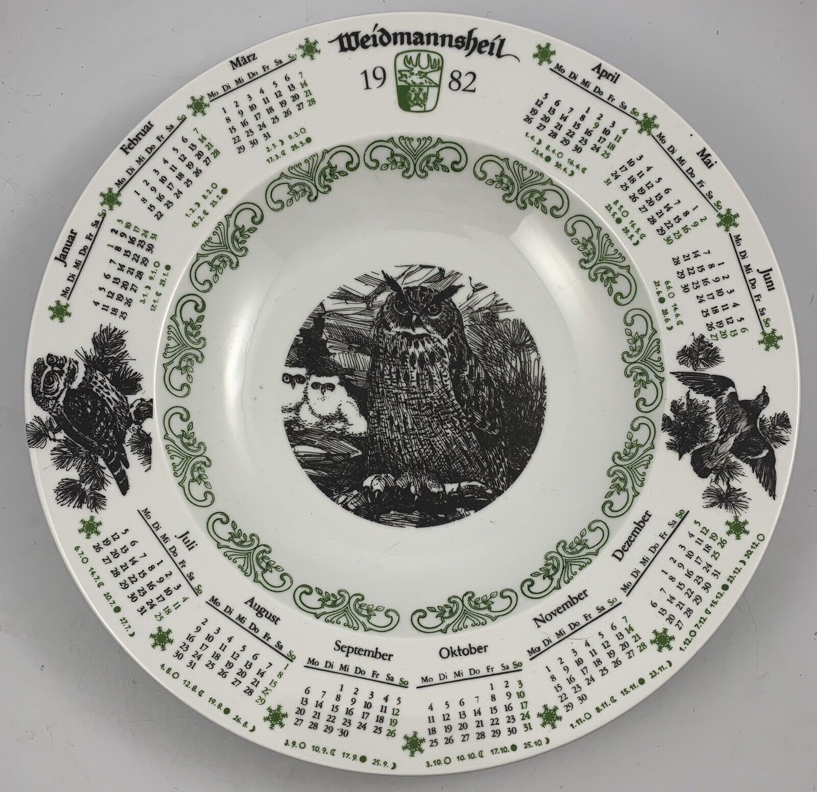 Extremely Rare Weidmannsheil 1982 Calendar Plate Owl Decorative East Germany