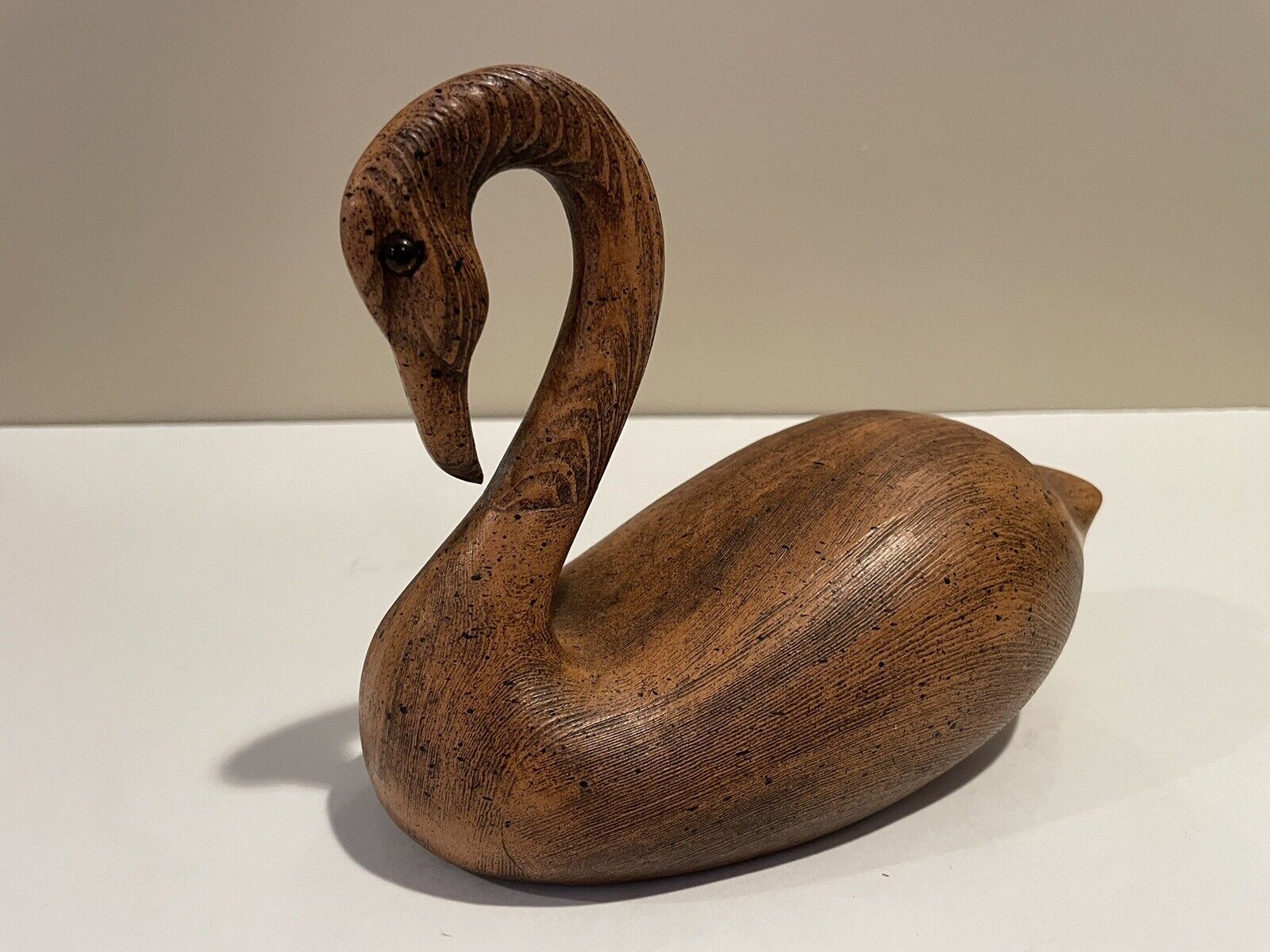 Vintage Curved Neck Swan wood Resin Phase IV Figure Glass Eyes
