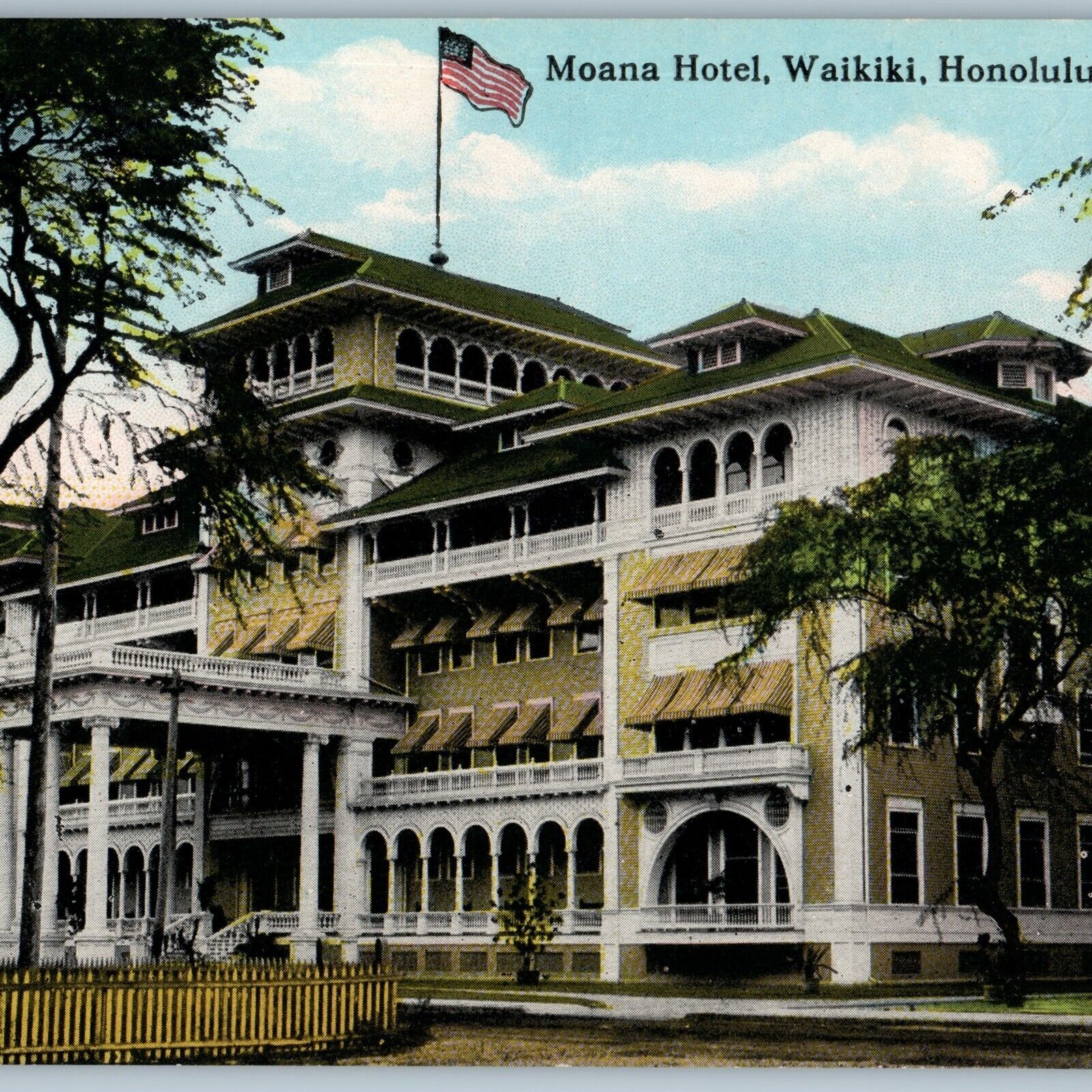 c1910s Waikiki, Honolulu, HI Moana Hotel Fancy Building Hawaii Territory PC A188