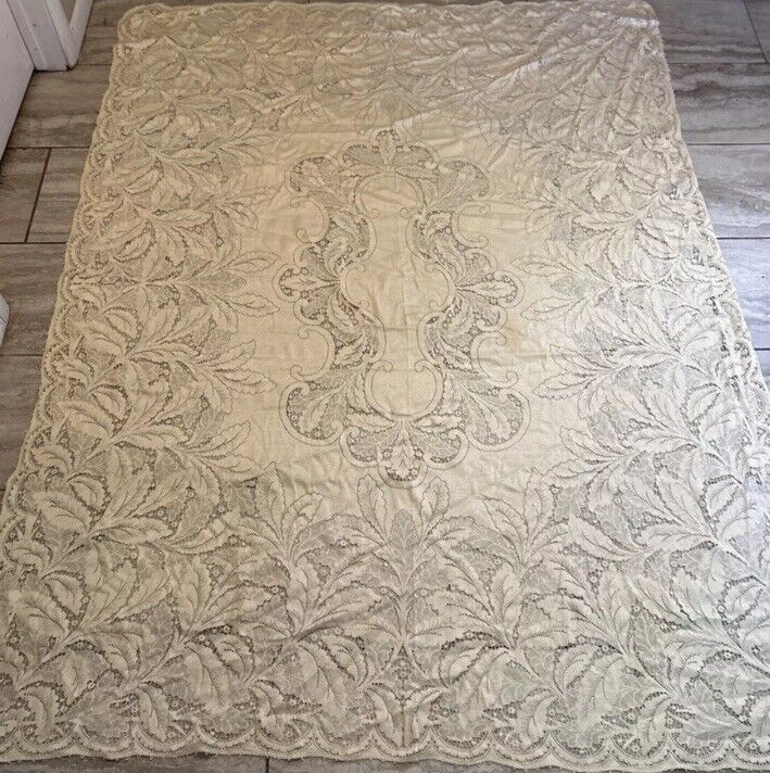 Vintage Antique Off White lace Cloth Tablecloth 77x57 In.