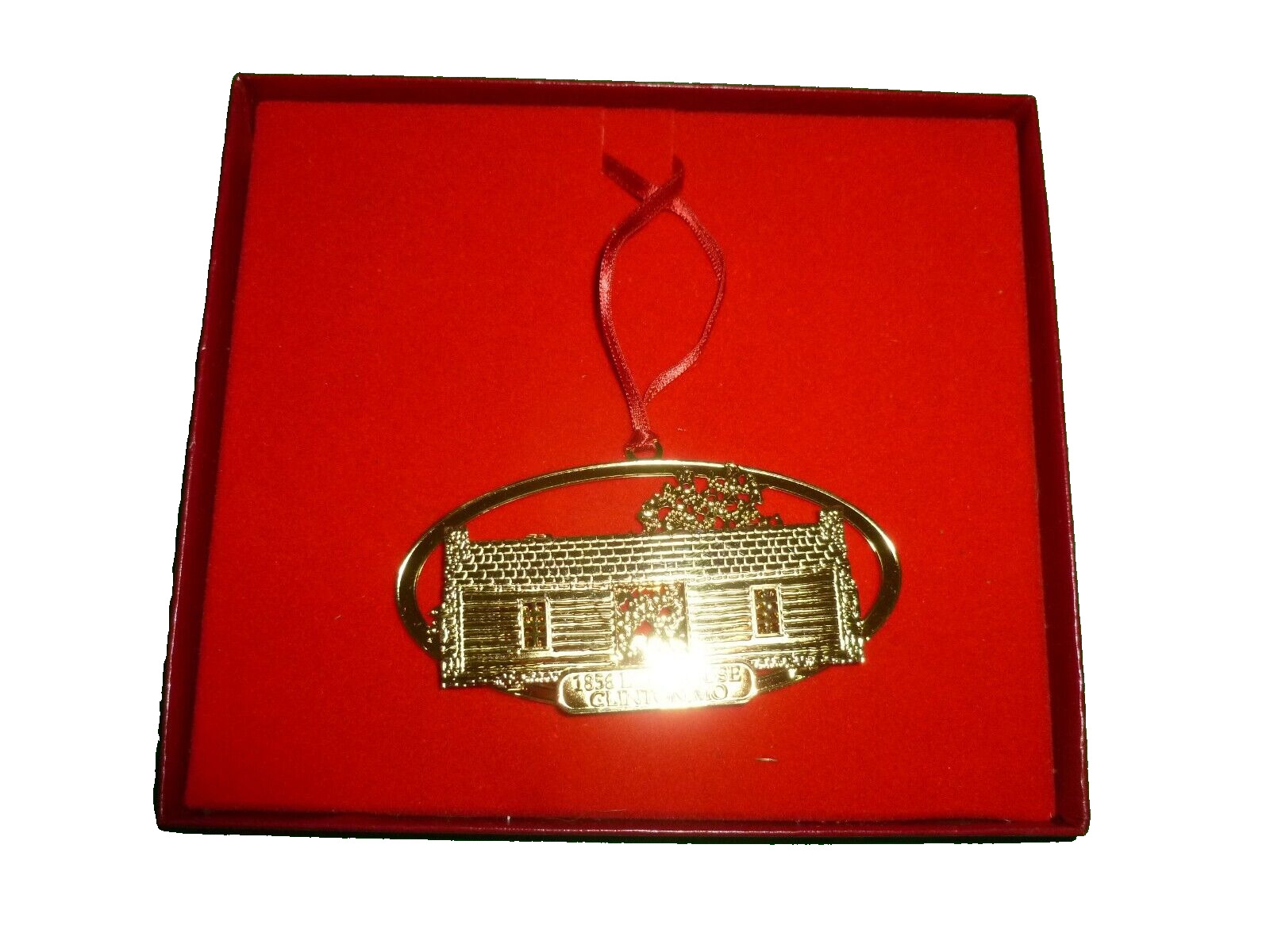 Log Cabin House Christmas Ornament Clinton OH Henry County Historical 1856
