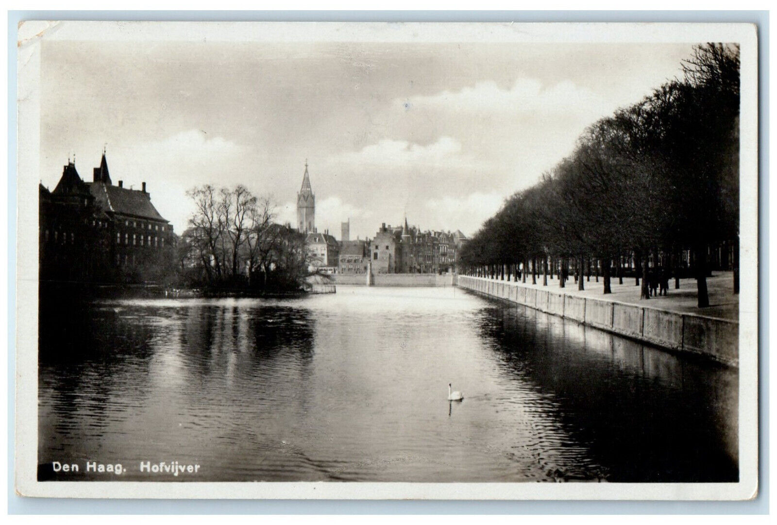 1936 Den Haag Hofvijver Lake in the Netherlands RPPC Photo Postcard