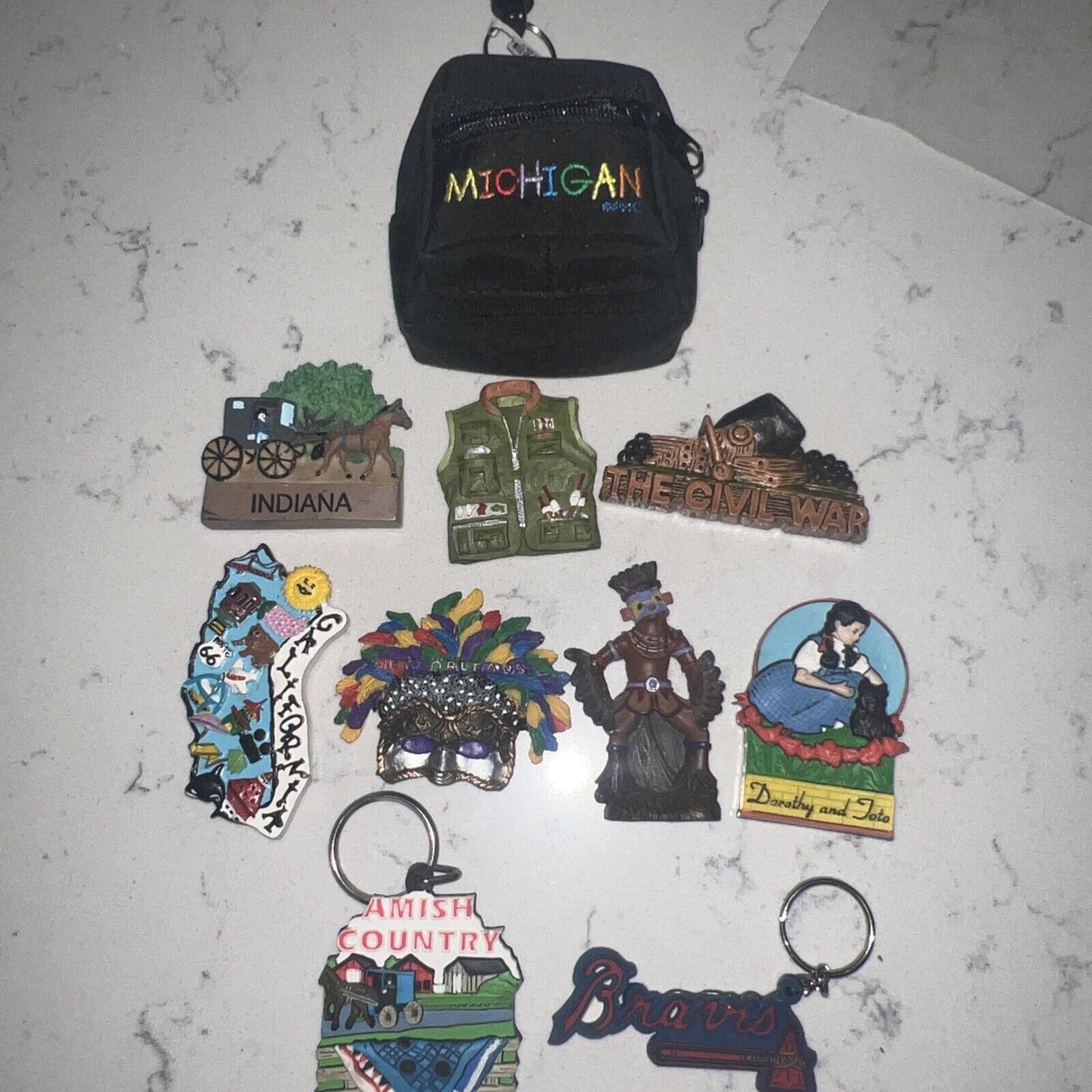 Vintage State Travel Rubber Magnets Souvenir Lot of 10 Keychains Mixed Lot