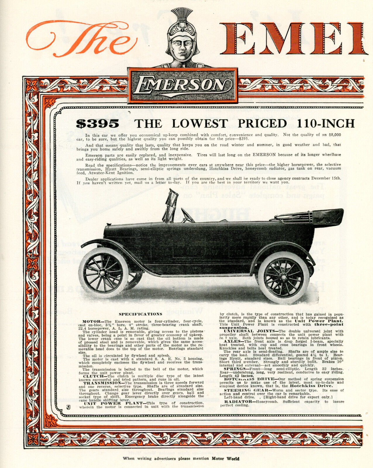 1917 Original Emerson Four Ad. 2 Color Pgs. Factory, Car, Motor Pics. Only Year