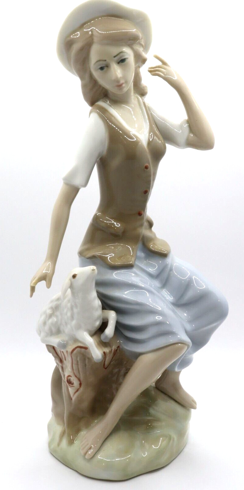 CASADES Porcelain Figurine Girl with Lamb MADE IN SPAIN 11.5 in Missing Finger