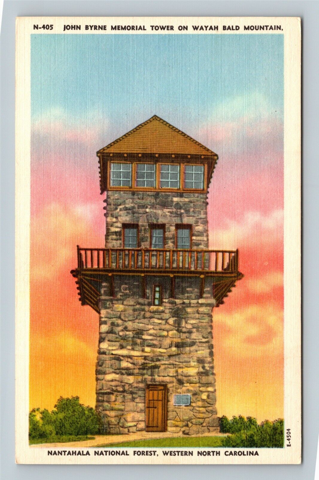 Wayah Bald Mountain NC John Byrne Memorial Tower North Carolina Vintage Postcard