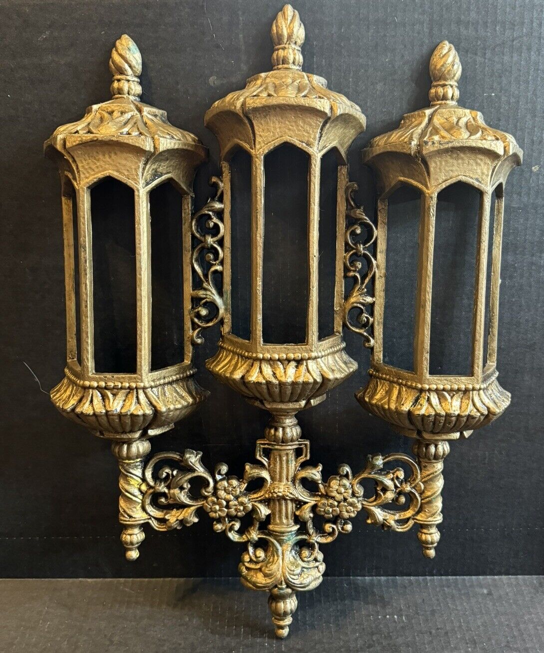 Vintage Burwood Castellena Lamp Planter Large 3 Lantern Wall Pocket Gothic