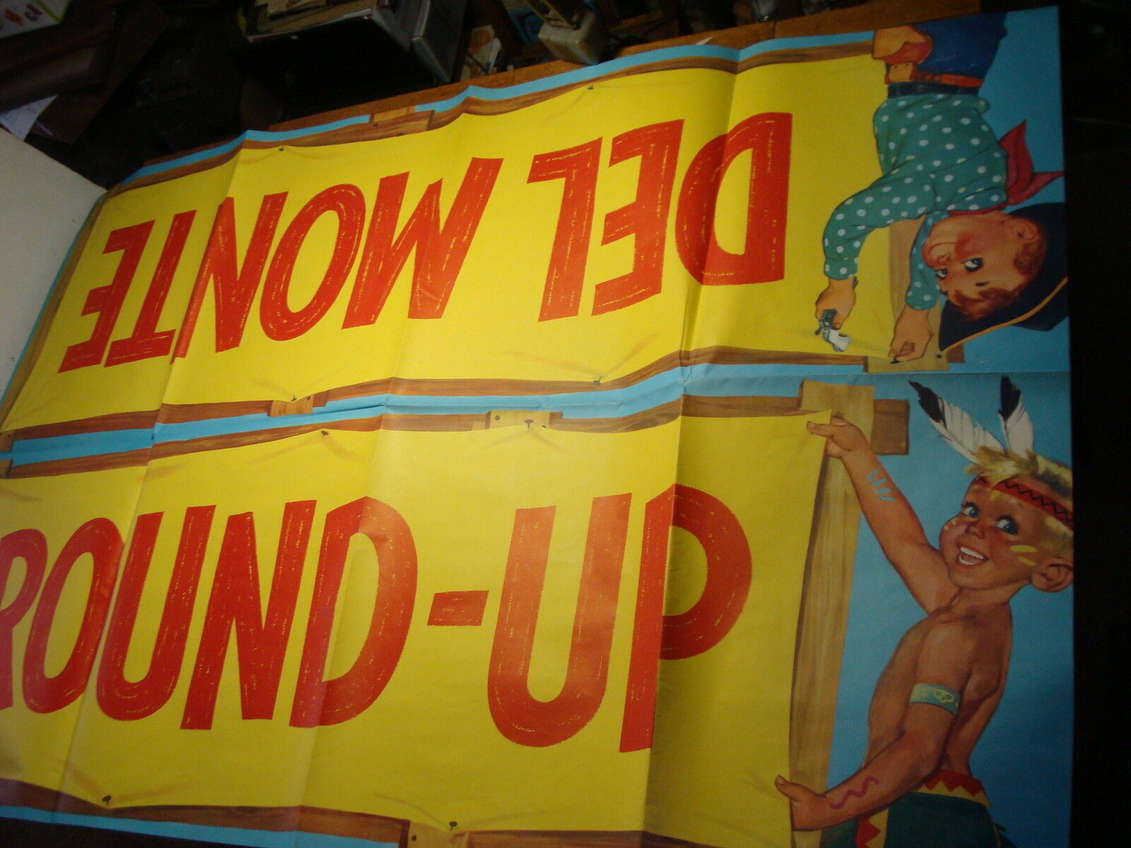original 1957 COWBOY ADVERTISING SIGN / Poster for Del Monte HUGE 72\
