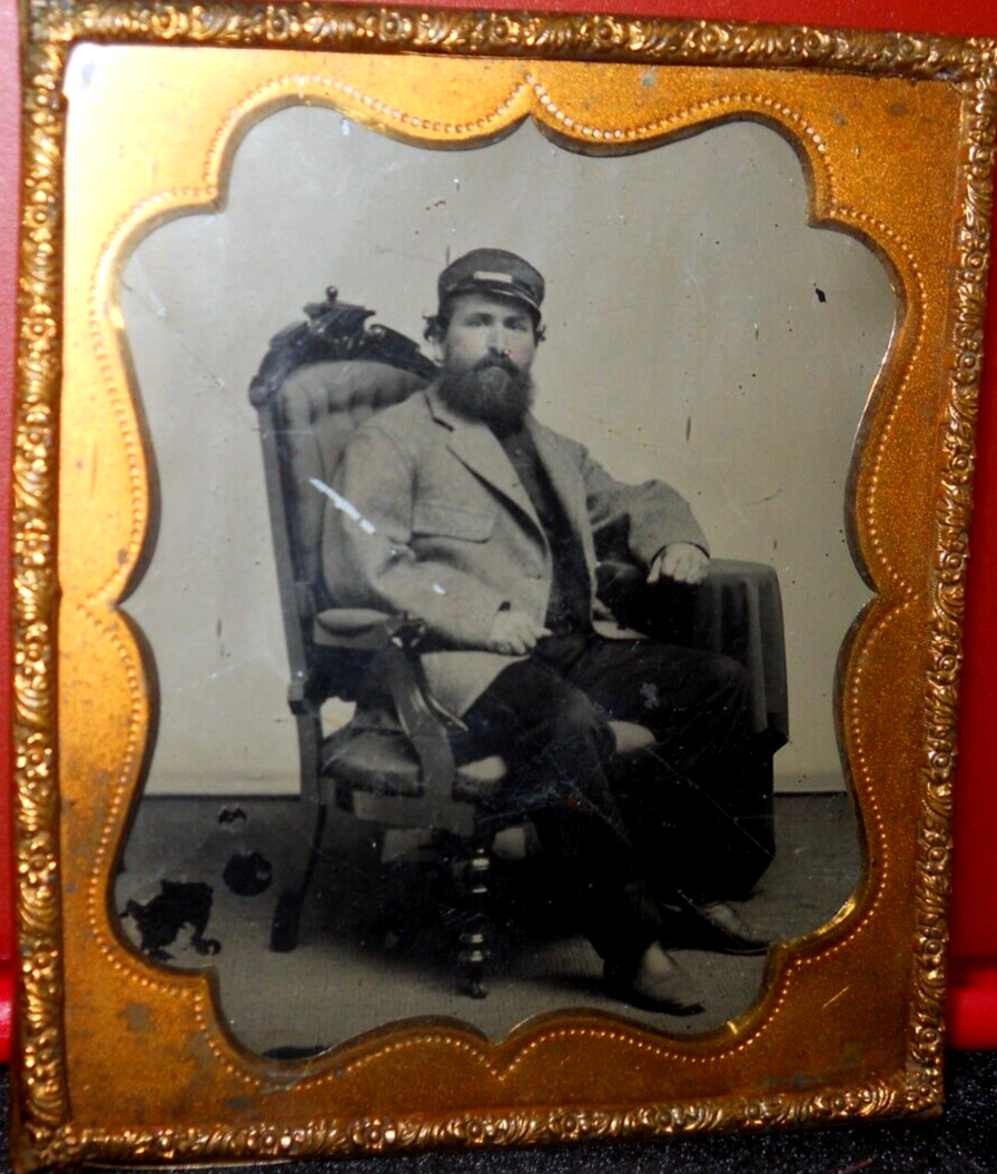 Civil War Era 1/6th Size Tintype of soldier? in brass mat/frame