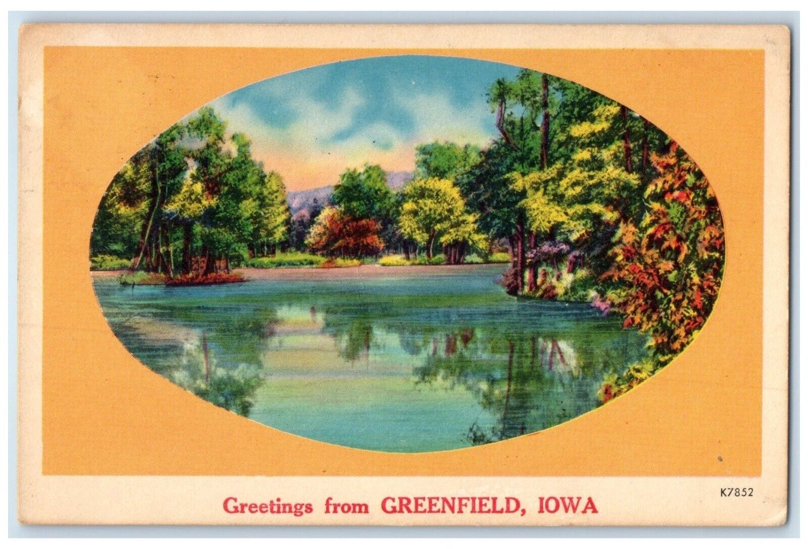 1958 Greetings From Lake River Trees Greenfield Iowa IA Vintage Antique Postcard
