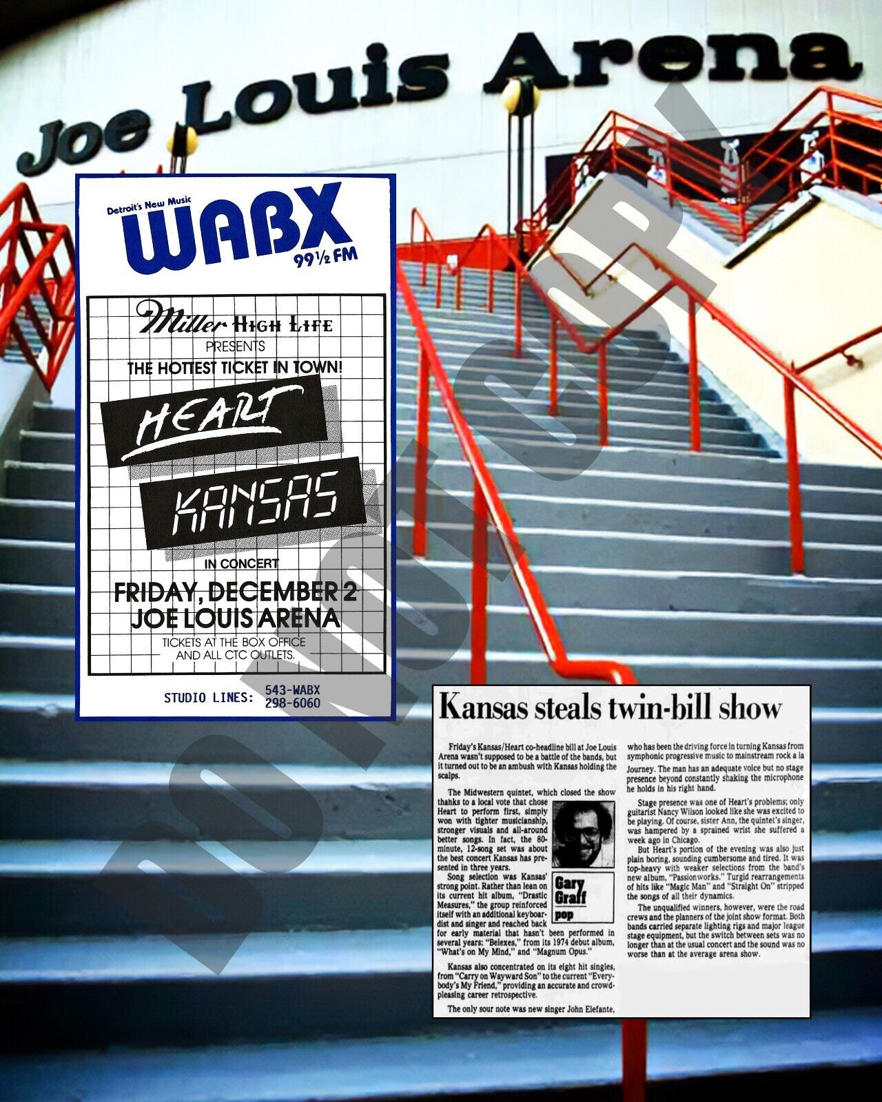 1983 Heart Kansas Concert Joe Louis Arena Detroit WABX Ad Review 8x10 Photo