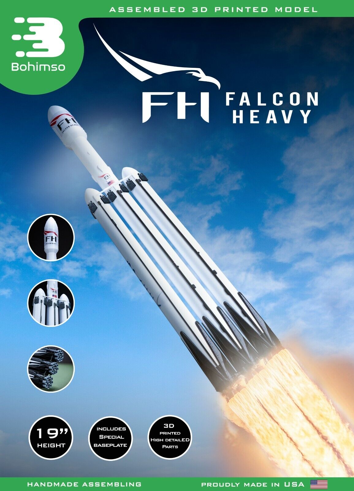 FALCON HEAVY Plastic model Rocket SpaceX NASA Scale 1:144 Spacecraft 3D Print