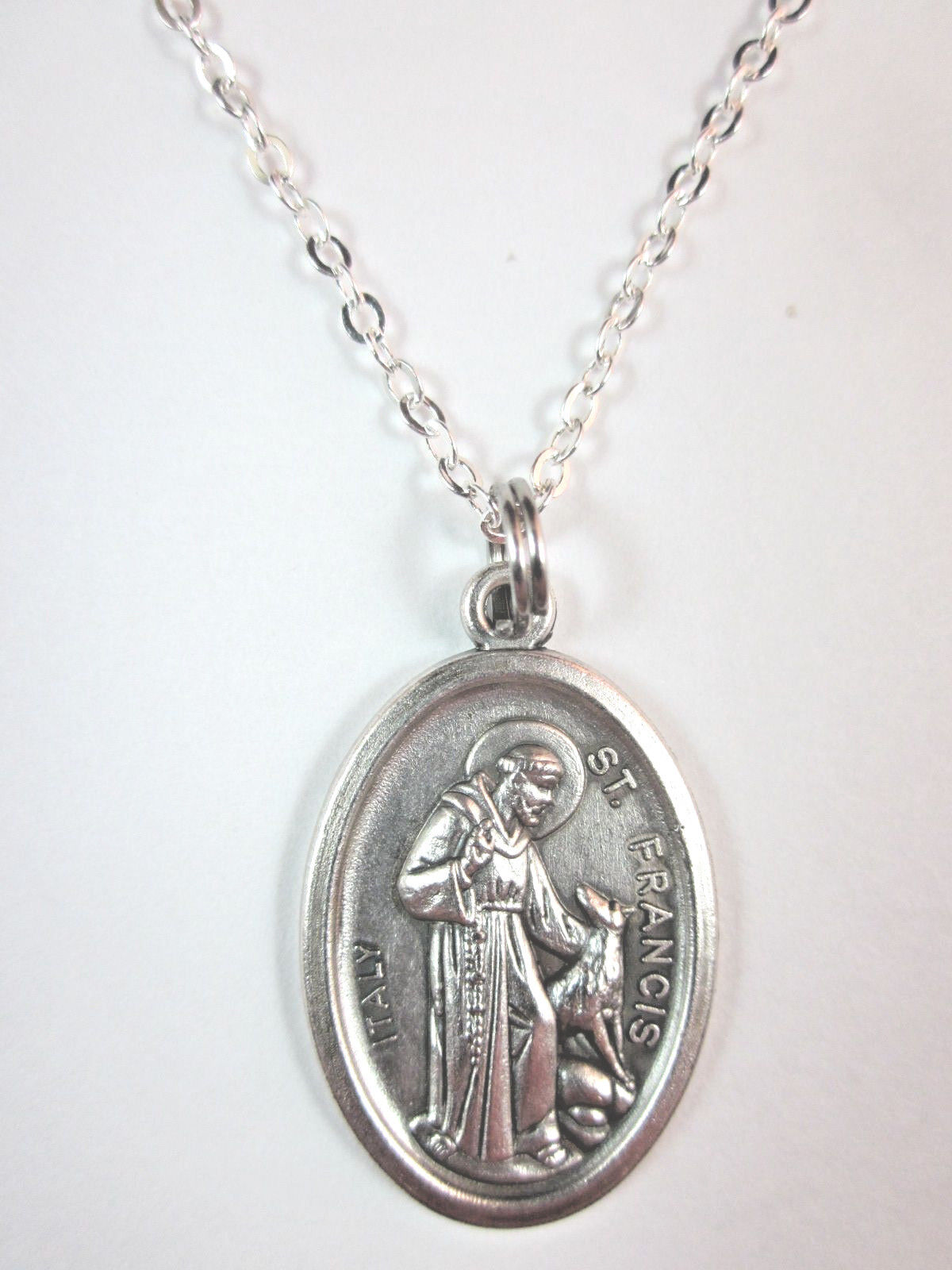 Ladies St Francis of Assisi with Wolf Medal Pendant Necklace 20\