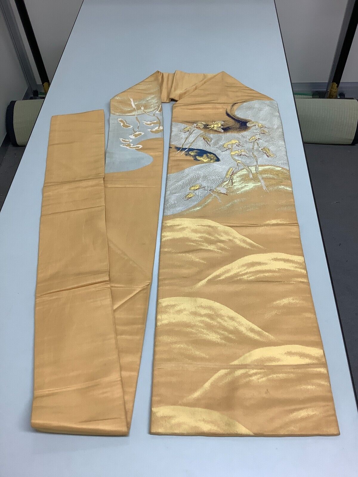 Japanese Vintage Kimono Nagoya Obi pure silk gold tradition embroidery 150x11in