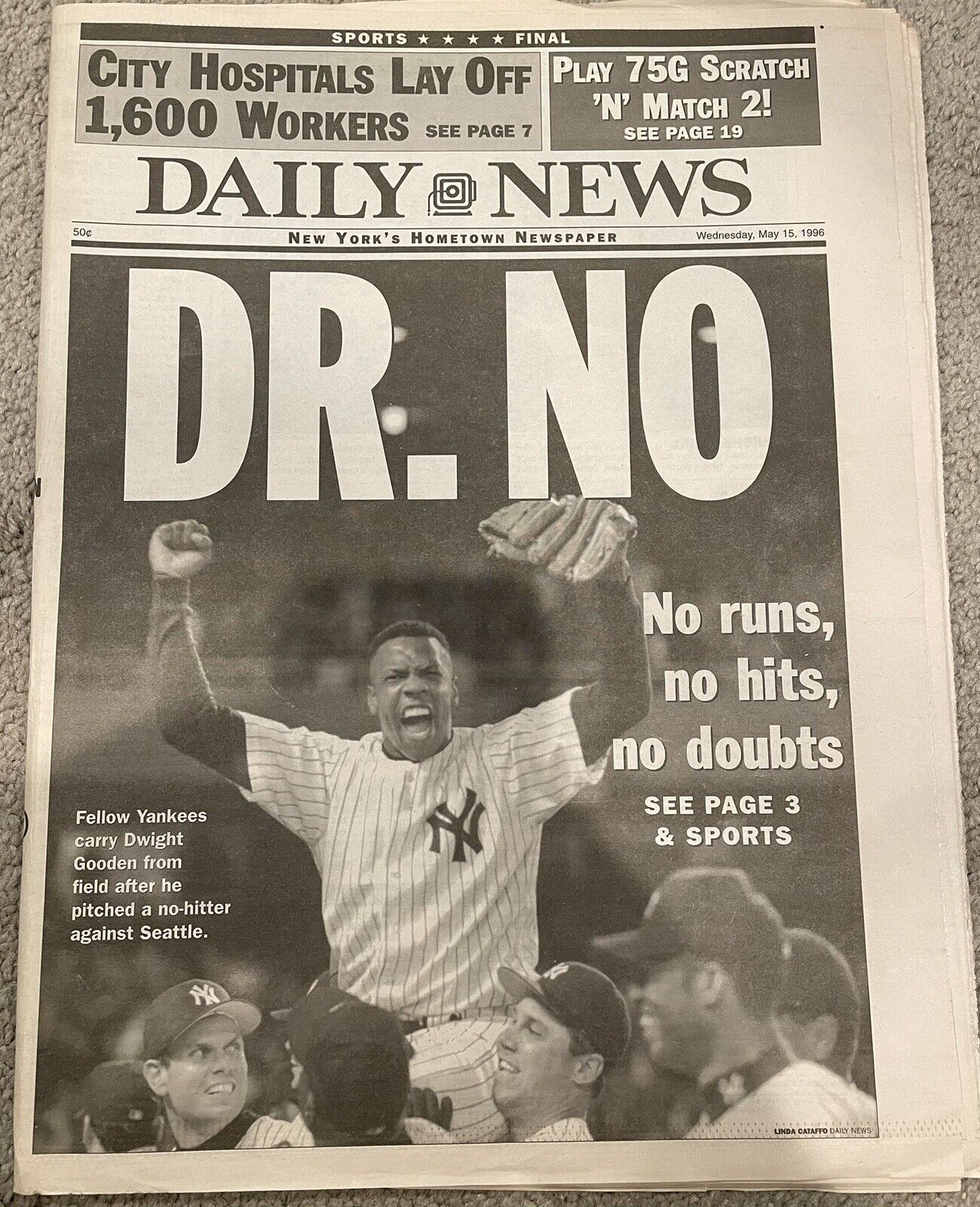 May 15, 1996 NY Daily News Dwight Gooden No Hitter Newspaper Yankees Dr. No
