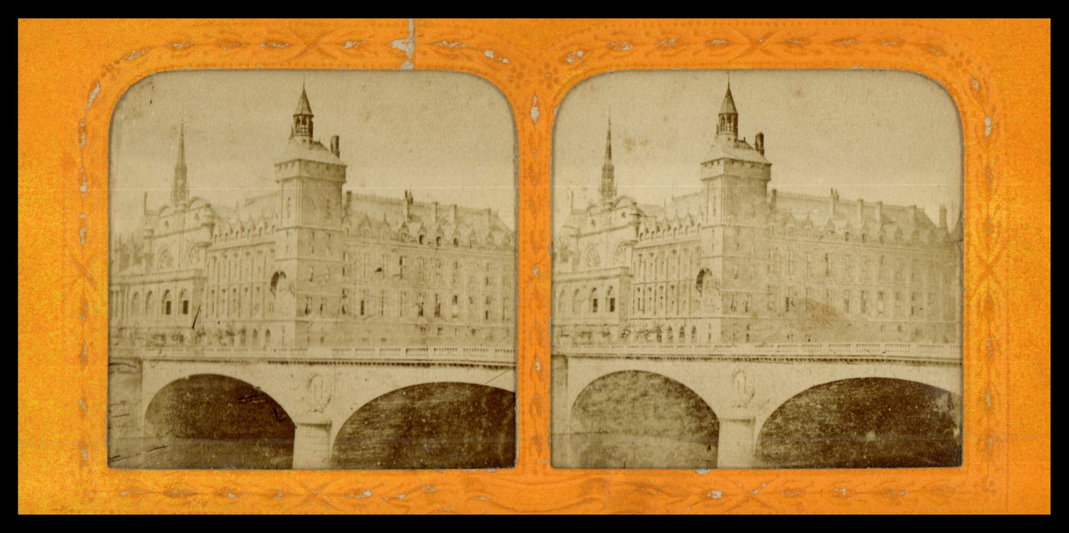 Paris, Tour de l\'Horloge et le Pont au Change, ca.1870, day/night stereo (F