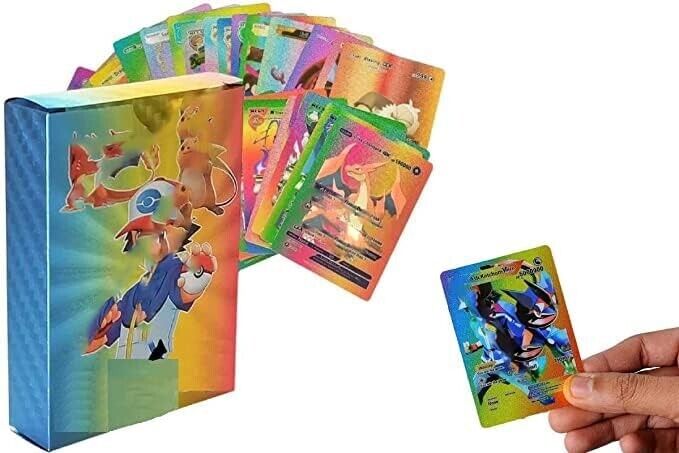 Pokemon 55 PCS Rainbow Foil Card Assorted Cards TCG Deck Box Vmax GX Rare Cards