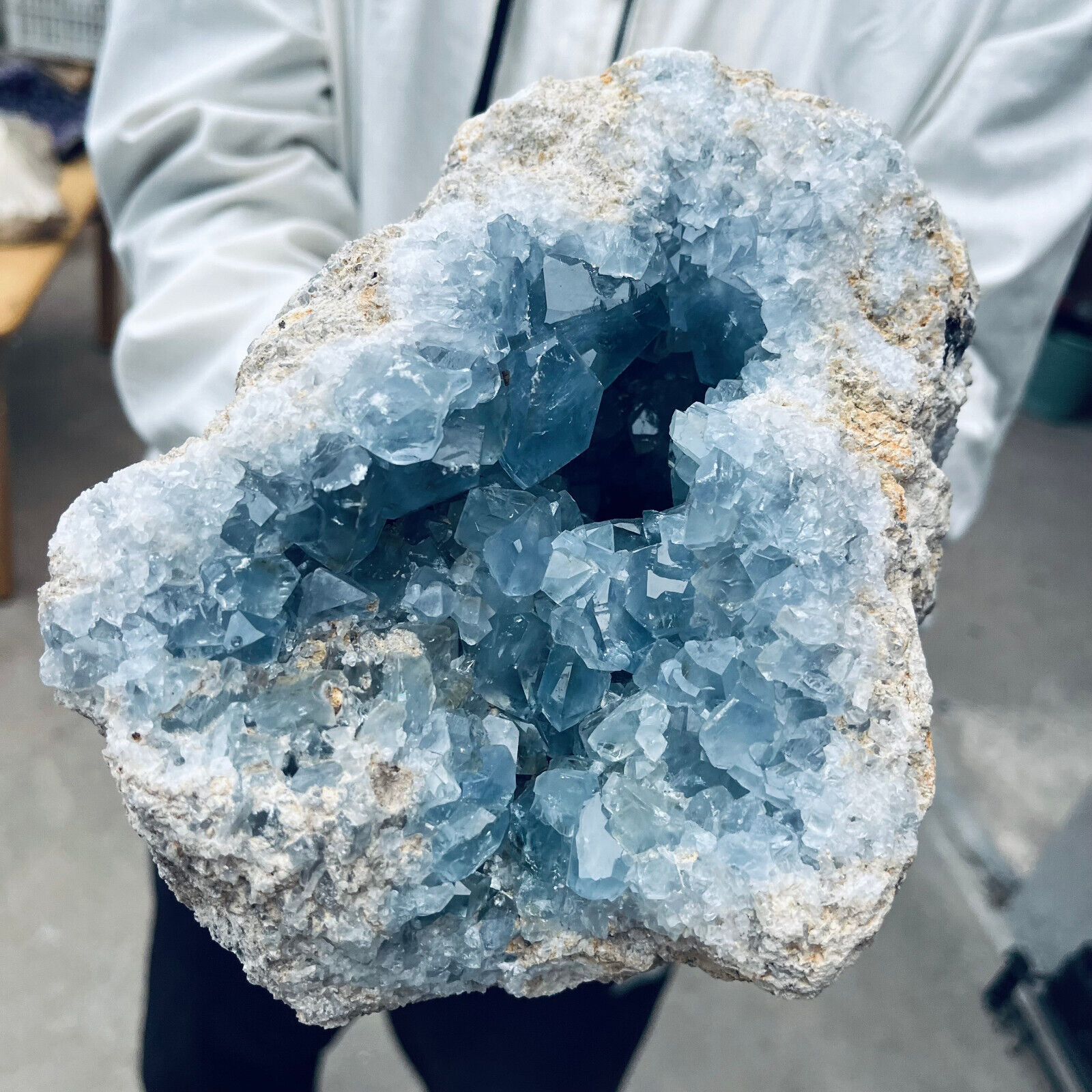 12.3lb Large Natural Blue Celestite Geode Cluster Quartz Crystal Rough Specimen