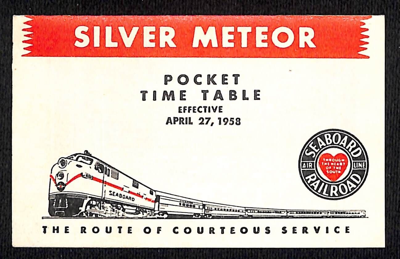 1958 Seaboard Railroad Silver Meteor Pocket Time Table VGC Scarce