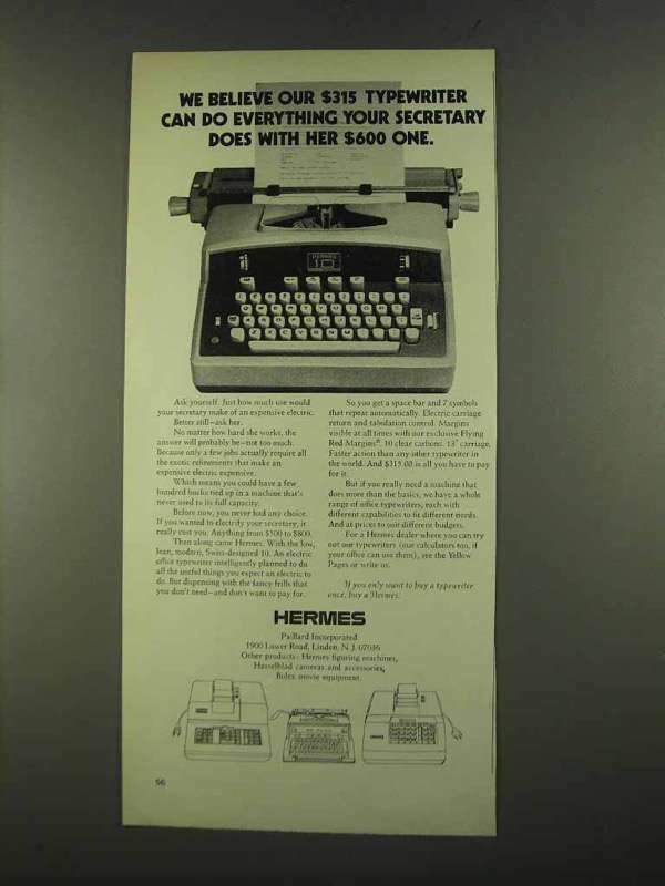 1972 Hermes Typewriter Ad - Can Do Everything