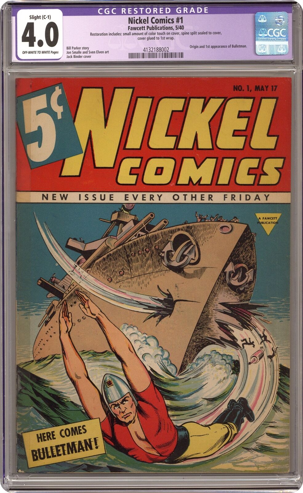 Nickel Comics #1 CGC 4.0 RESTORED 1940 4132188002 1st app. Bulletman