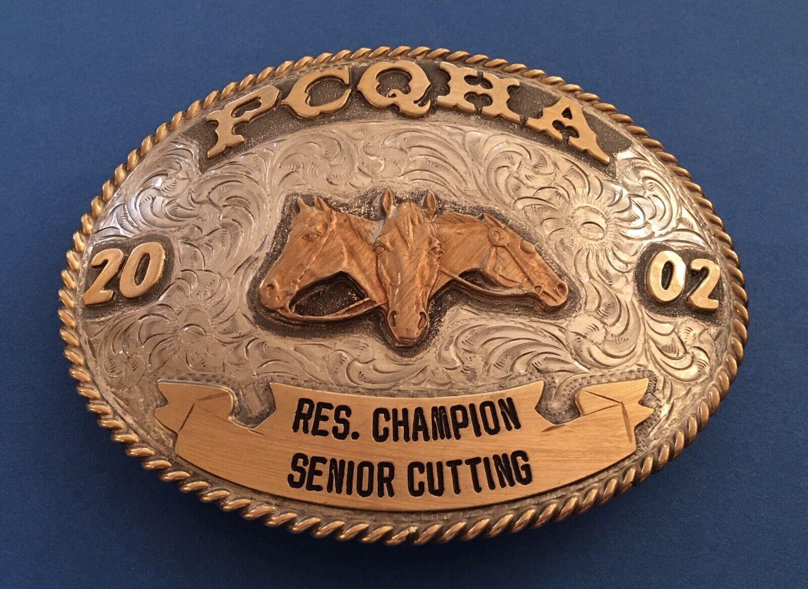 Vintage 2007 PCQHA Cutting Horse Champion Silverado Sterling Trophy Belt Buckle