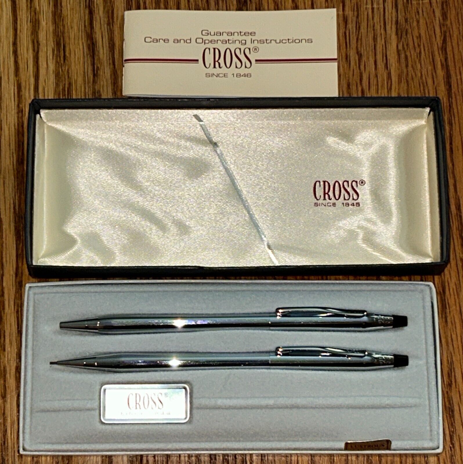 Cross Pen Pencil Set Chrome Silver New Blue 3501 Box Instructions Vintage 1980s
