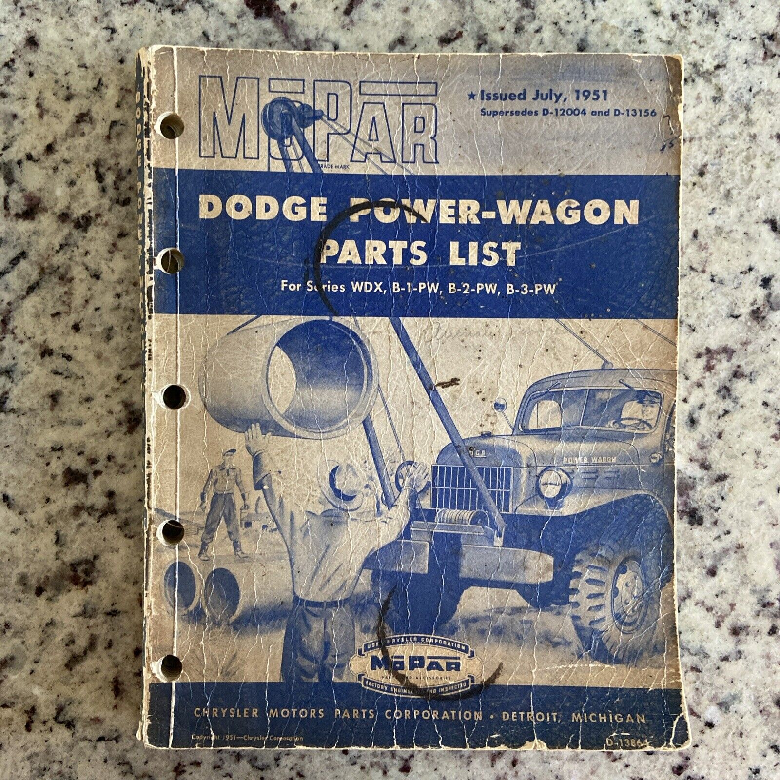 Original 1947-51 Dodge Power Wagon Truck Mopar Parts List Catalog 202 Pgs WDX PW