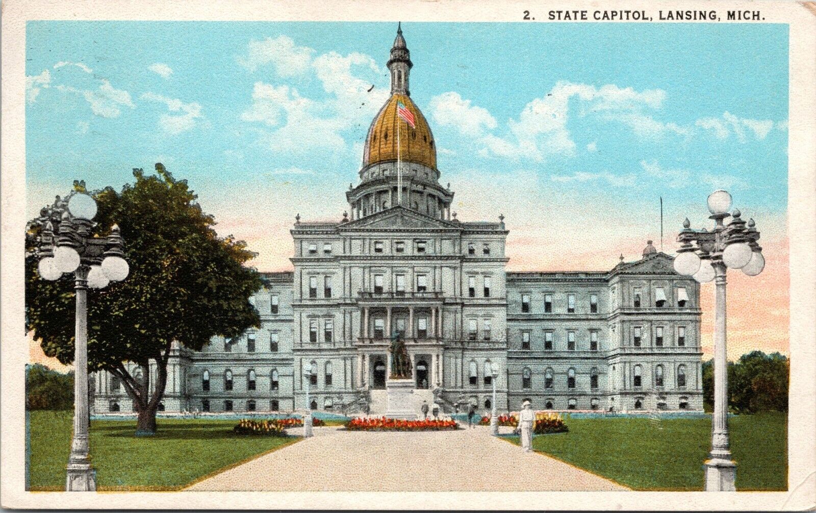 State Capitol, Lansing, Michigan MI - Vintage white border Postcard - 1923