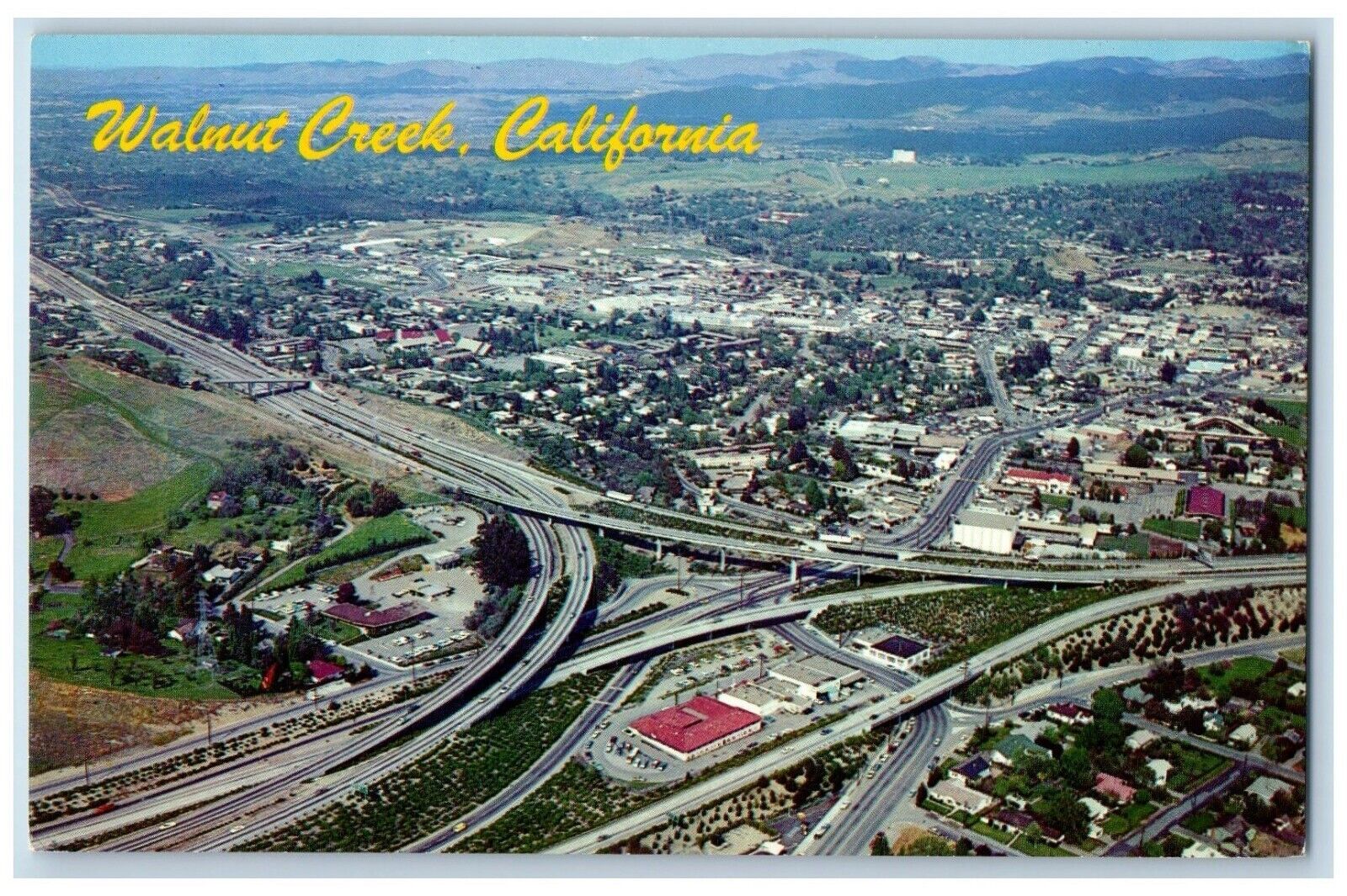 c1960 Panoramic Aerial View Freeway Danville Walnut Creek California CA Postcard