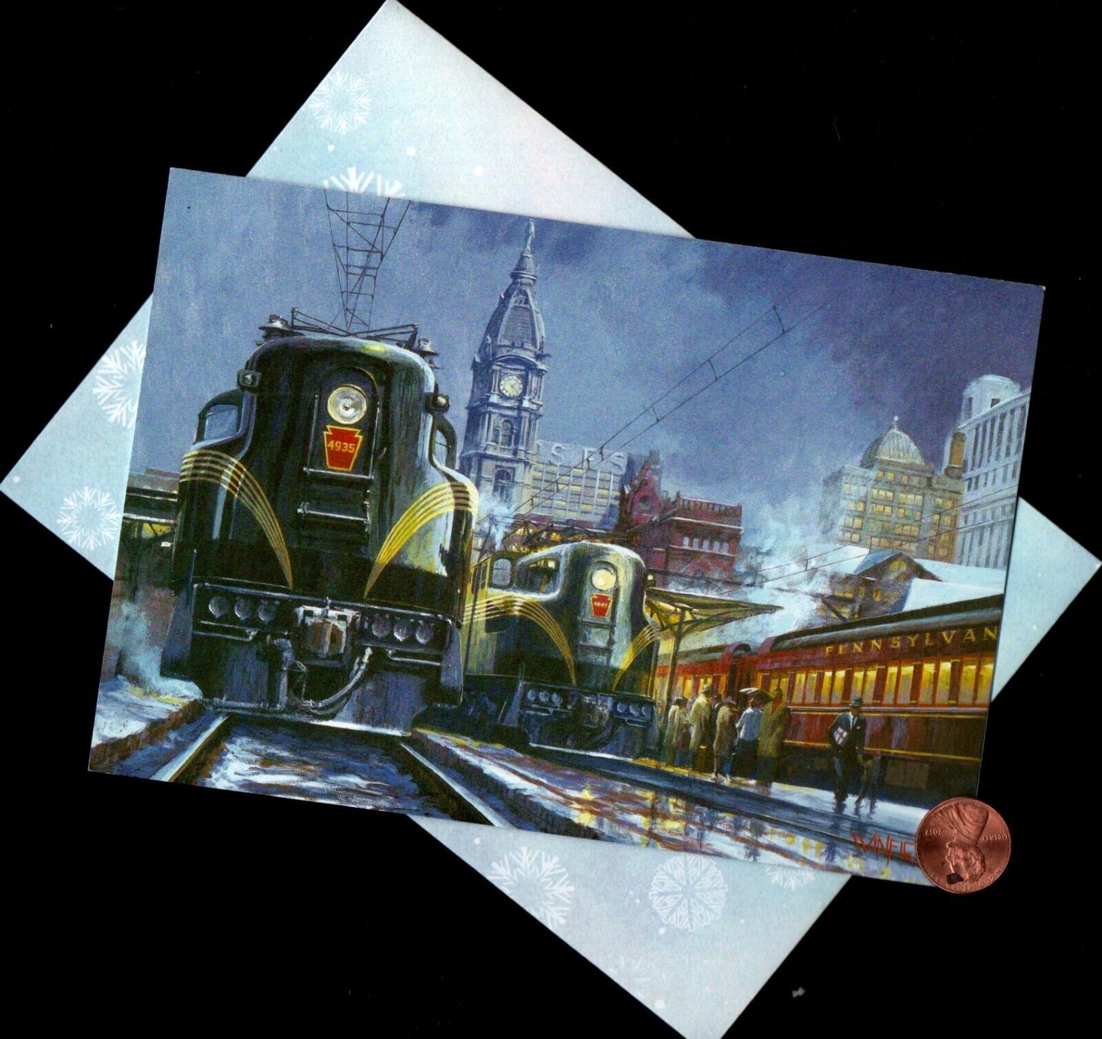 HTF Train Pennsy at Broad Street Station Buildings- Greeting Card W/ TRACKING