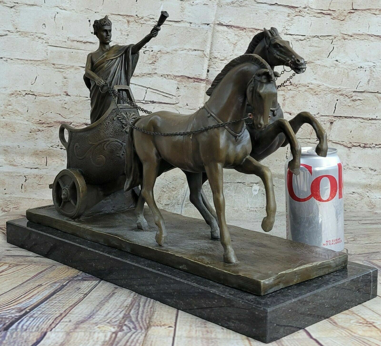 Bronze Statue, Greek Mythology, Cesar Chariot Horses, Marble Base, Sclupture