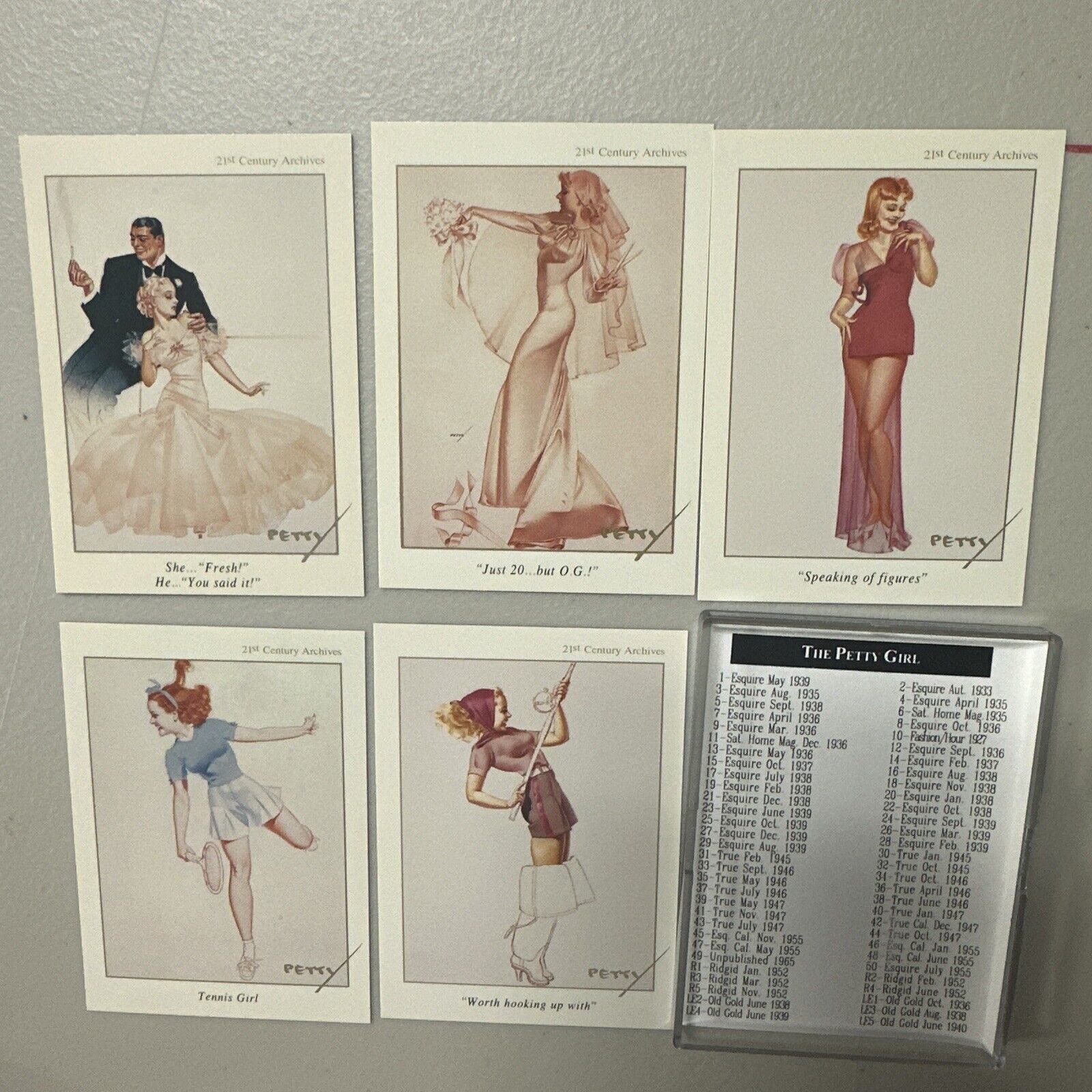 Limited edition old gold set by George Petty of 5 cards Pin up in box