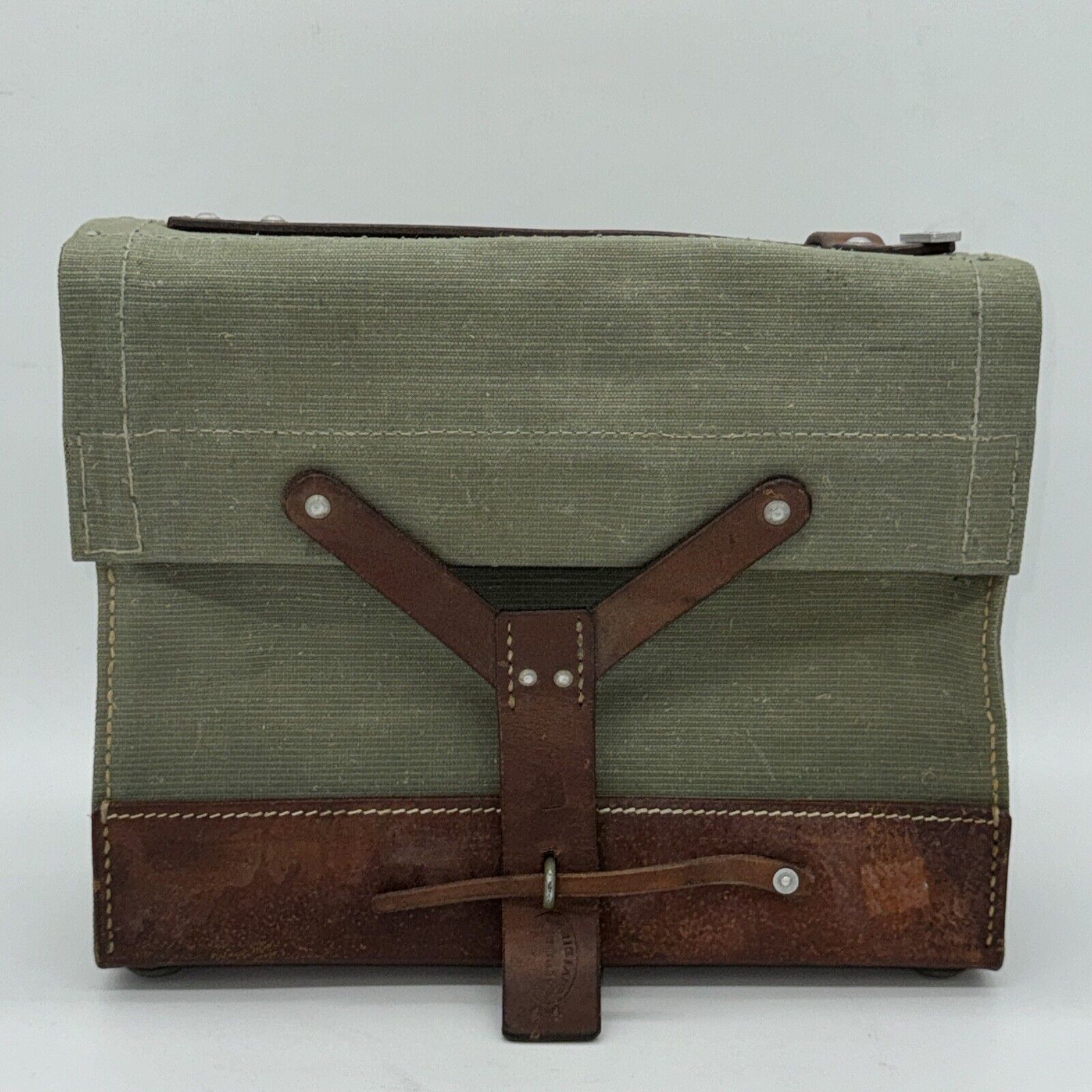 VTG Swiss Military Leather and Green Canvas Carry Bag A. Burns Selliers Givisiez