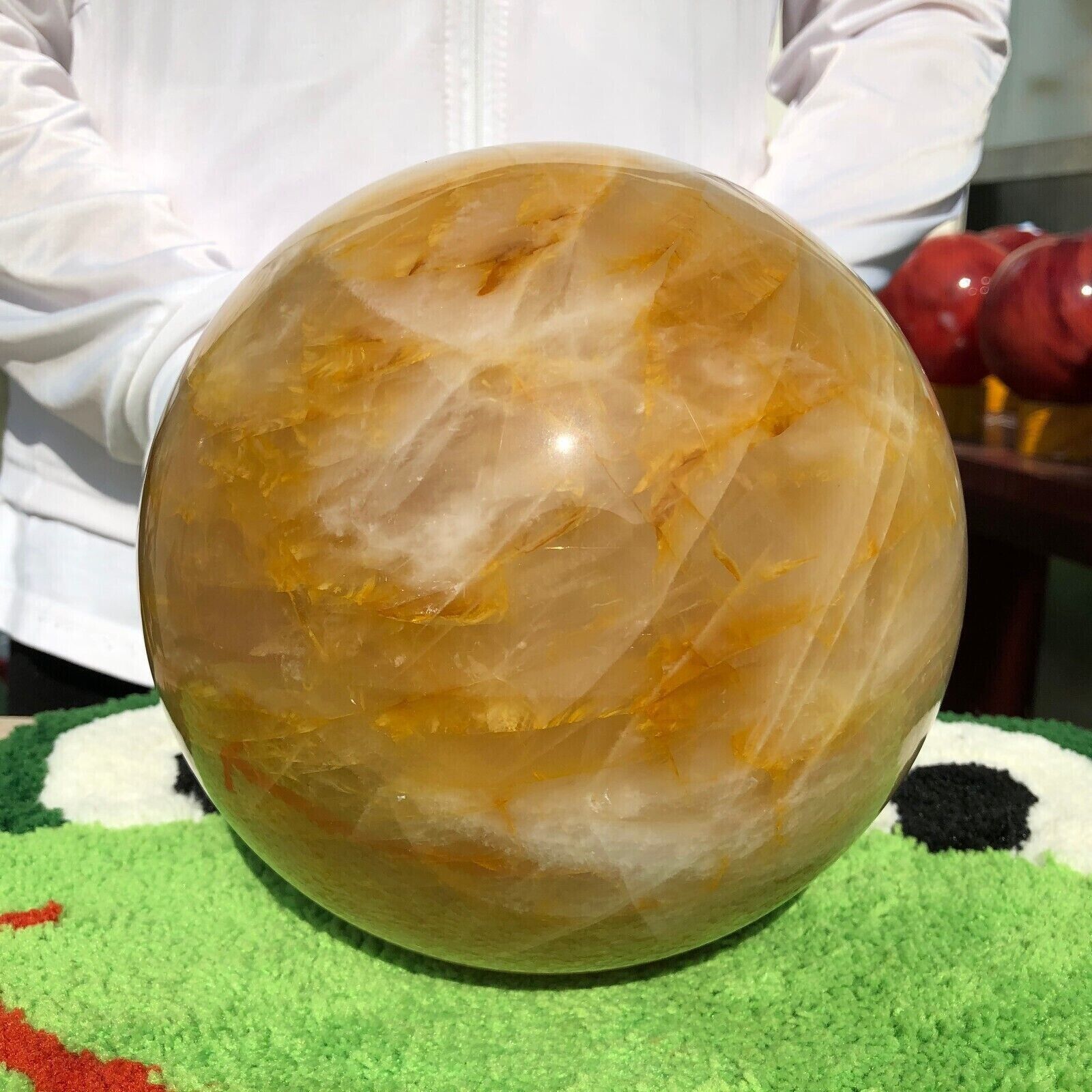 17.3 LB Superb Natural Yellow Gum Flower Quartz Sphere Crystal Ball Mineral