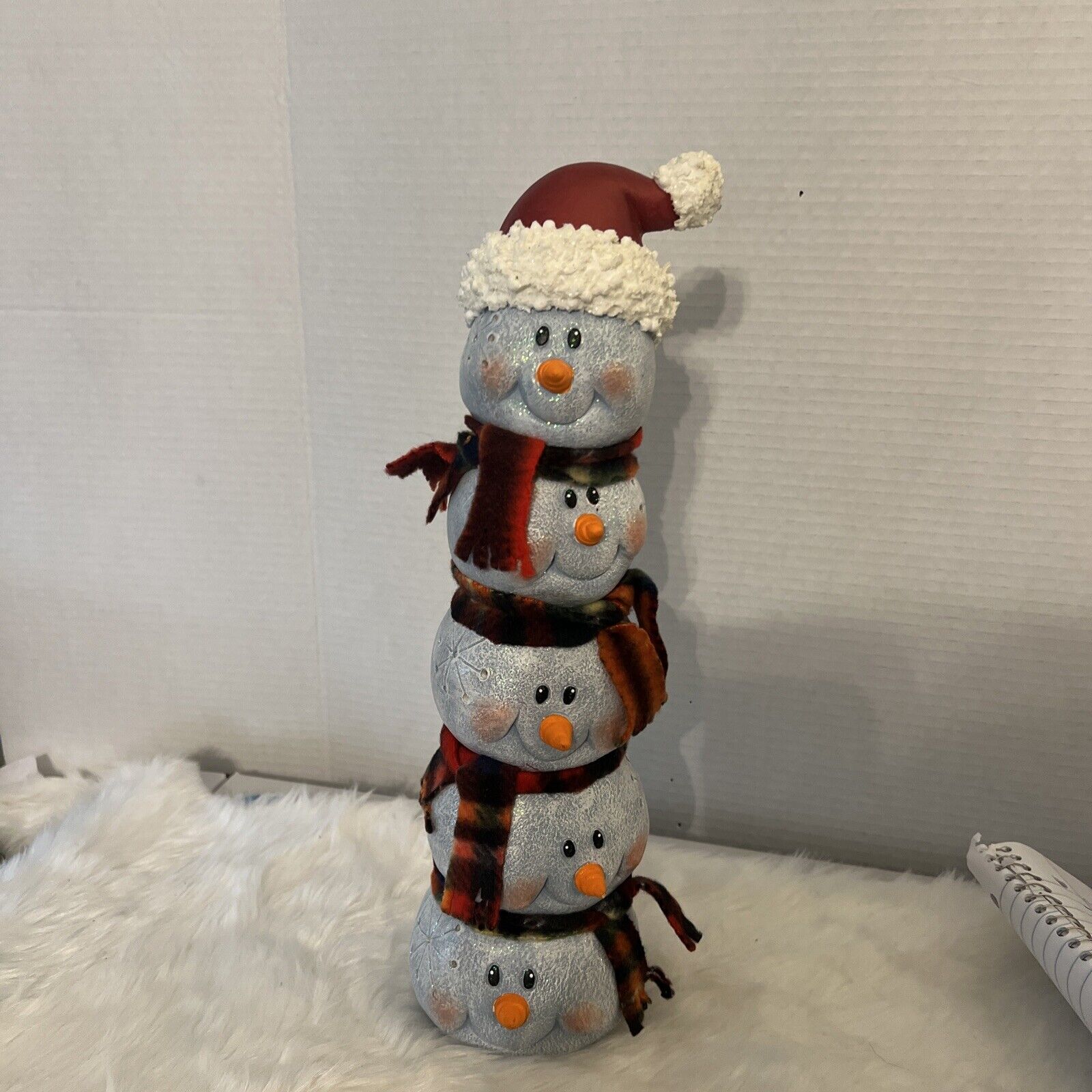 Vintage Ceramic Snowman Stack 15 In Tall 
