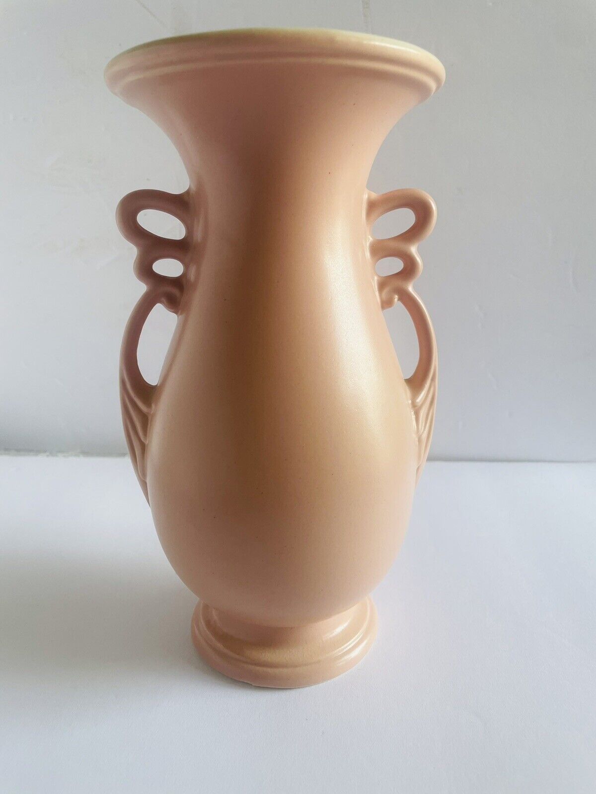 Abingdon USA Pink 9” Double Handled Vase Mid Century Vintage Mint