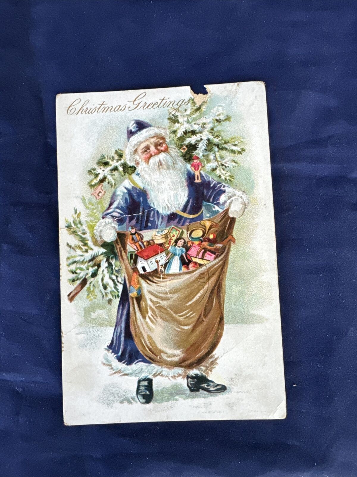 Tuck Christmas Santa Claus Blue Robe Vintage Toys c1910 Vintage Postcard