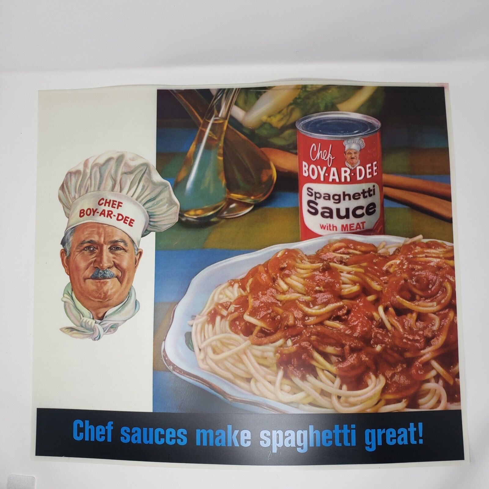 VERY RARE Vintage Print Ad 19x21 Vellum 1961 Chef Boy-ar-dee Spaghetti Sauce