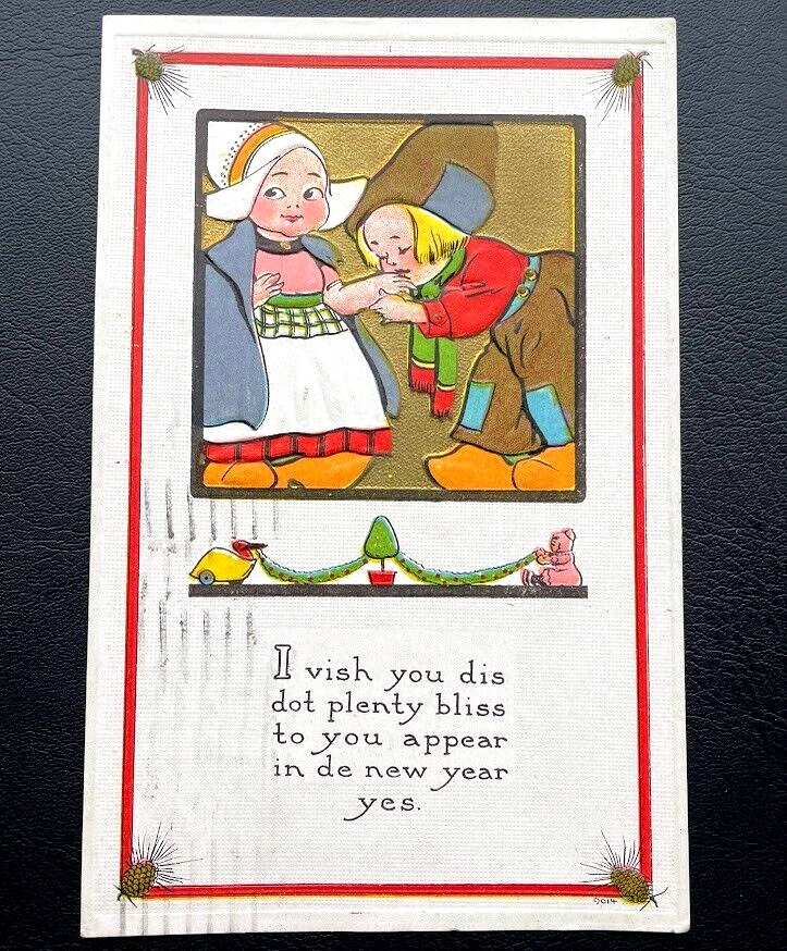 1914 Antique Postcard New Year's Greeting Good Luck Postmarked Card Ephemera