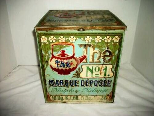 ANTIQUE FRENCH STORE JAPANESE TEA BIN TIN MARQUE DEPOSEE NO 1 LARGE 1890s GREAT
