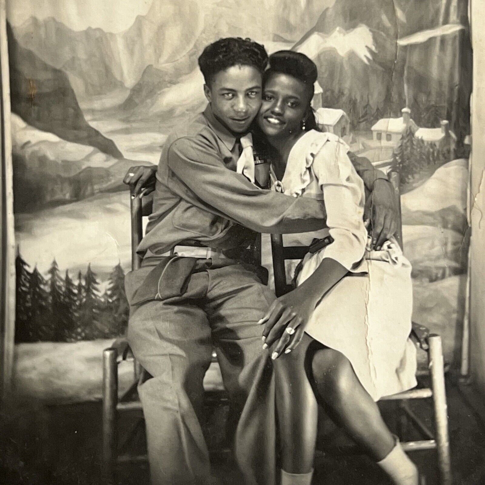 Vintage Arcade Photograph Beautiful Woman Man Couple Black African American