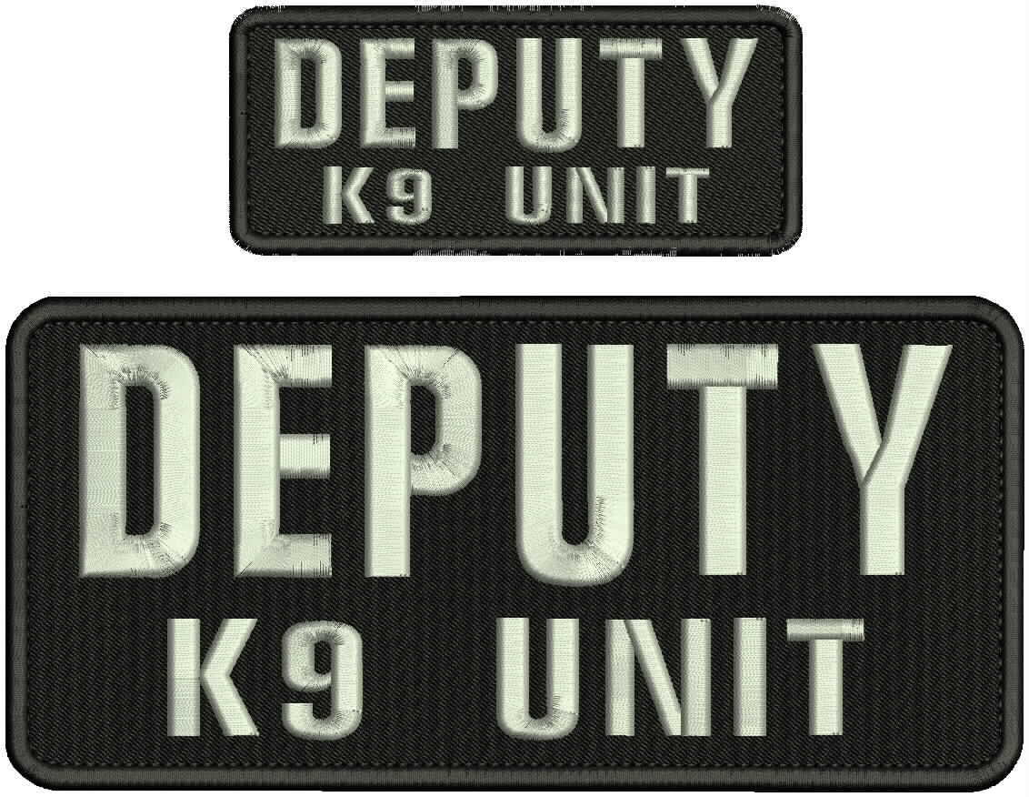 DEPUTY K9 UNIT EMBROIDERY PATCH 4X9 AND 2X5 HOOK ON BACK BLK/SILVER