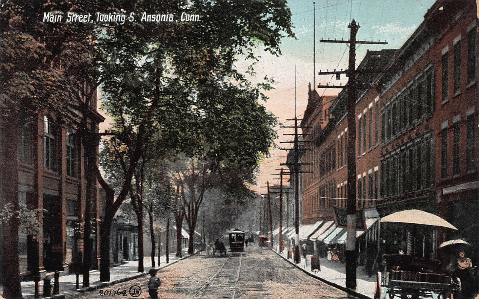 Main Street, Looking South, Ansonia, Connecticut, Early Postcard, Unused 