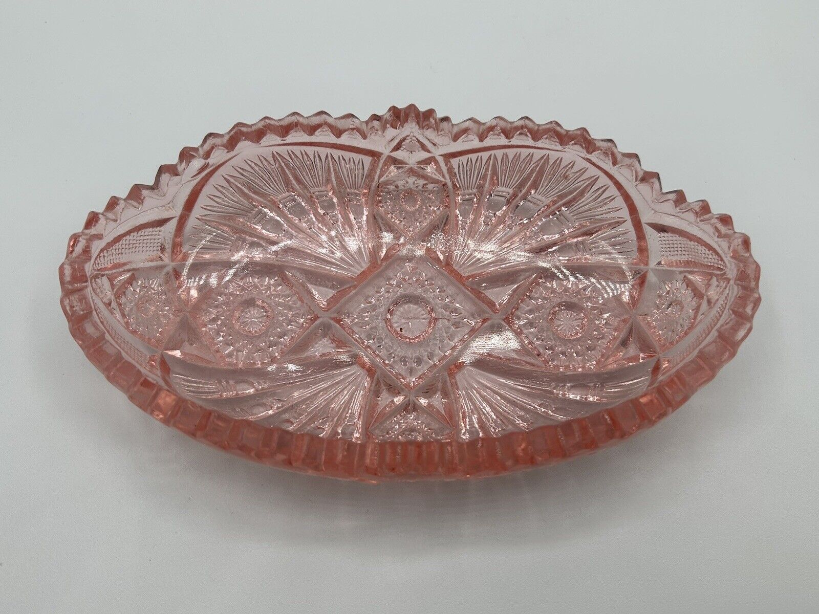 Vintage Imperial Nucut Crystal Cut Pink Glass -  Candy /  Trinket Dish