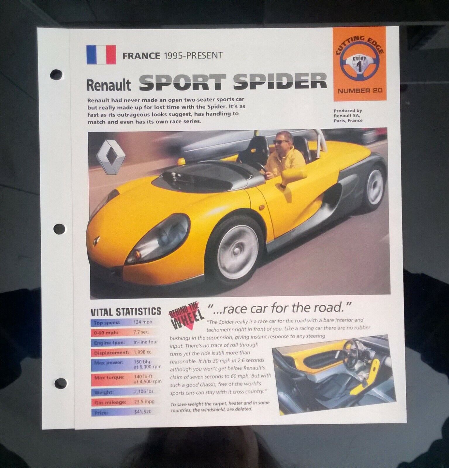 Imp 1995-  Renault sport spider information  brochure hot cars sports car scca