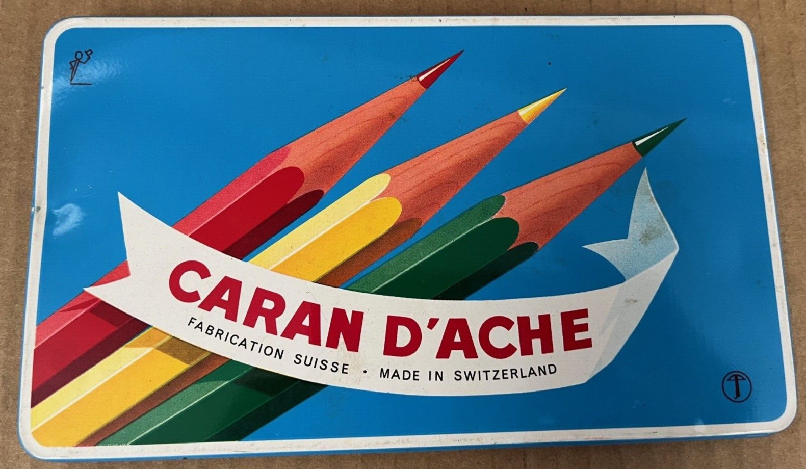 Rare Vintage Caran D'Ache Tin of 12 Colored Pencils